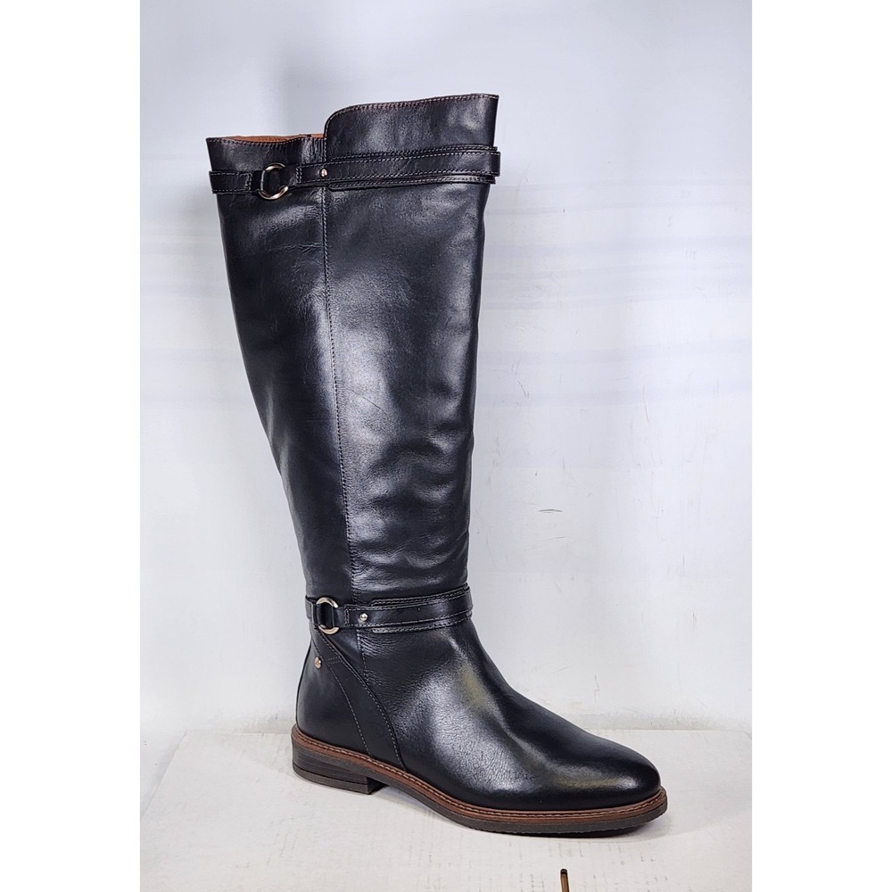 Pikolinos Aldaya Boots Women Size 10 Black Leather Tall Knee High Riding Straps